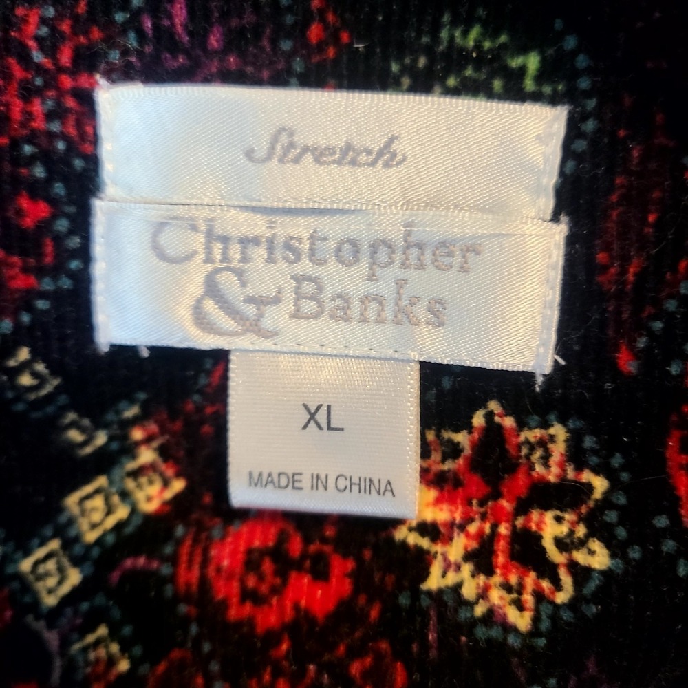 Christopher & Banks Jacket‎ Womens Black Denim Corduroy Floral Soft Stretch XL - Picture 4 of 6